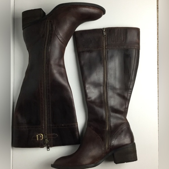 Born Poly Wide Calf Tall Zip Leather Brown Boots Size 10M - Picture 2 of 8